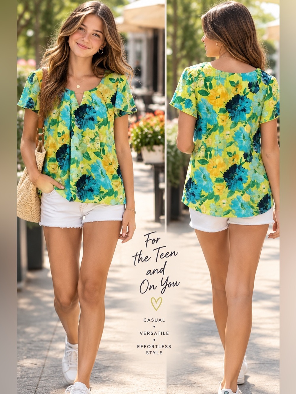 Yellow Floral V-Neck Short Sleeve floral blouse with liner size small